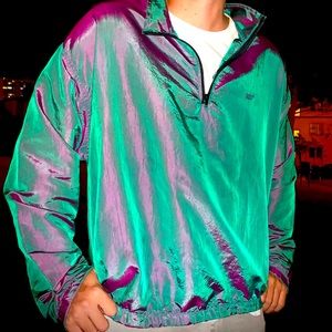 Vintage Oversized Windbreaker Jacket Sharper Image Iridescent Green/Purple